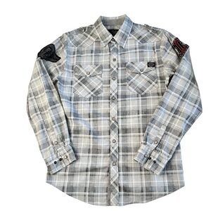 HARLEY DAVIDSON Long Sleeve Pearl Snap Button-down Plaid Men's Shirt Size M